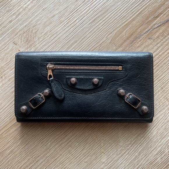 BALENCIAGA Giant Money Agneau Leather Rose Gold Hardware Continental Long Wallet - Picture 5 of 17